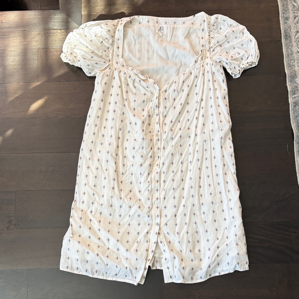 White Puff Sleeve Button-Down Dress
